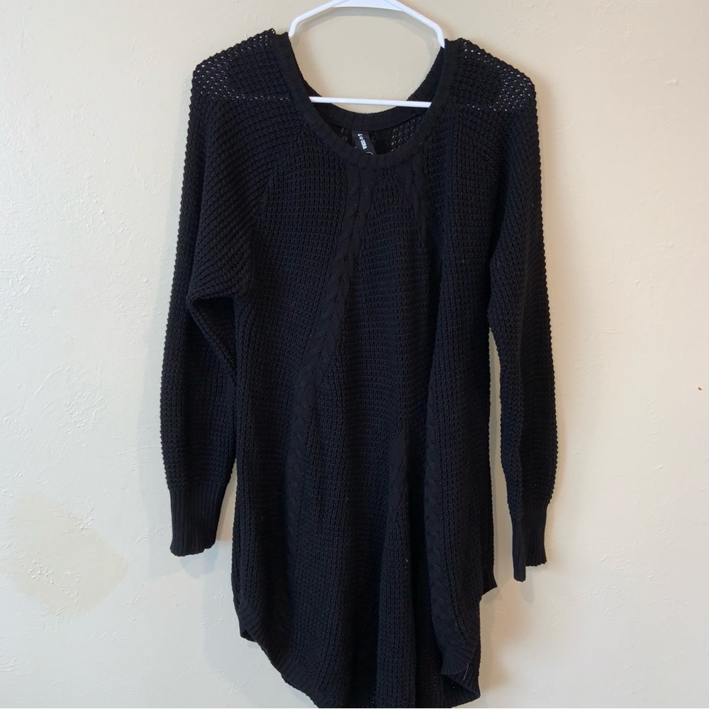 Agnes & Dora black cable knit oversized tunic sweater L